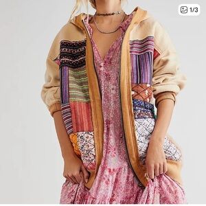 NWOT Free People Rhodes Jacket Hoodie Patchwork Size XS